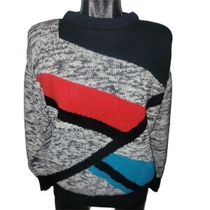 Vintage 80's Men's Club International Colorful Abstract Chunky Knit Sweater XL
